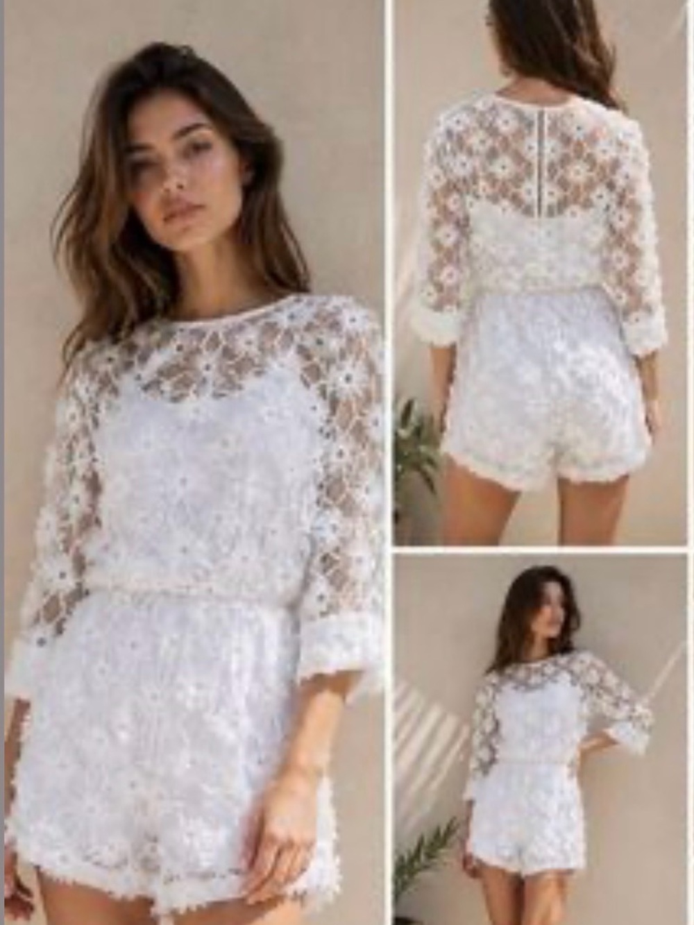 White 3D Floral Lace Romper 🤍🌸